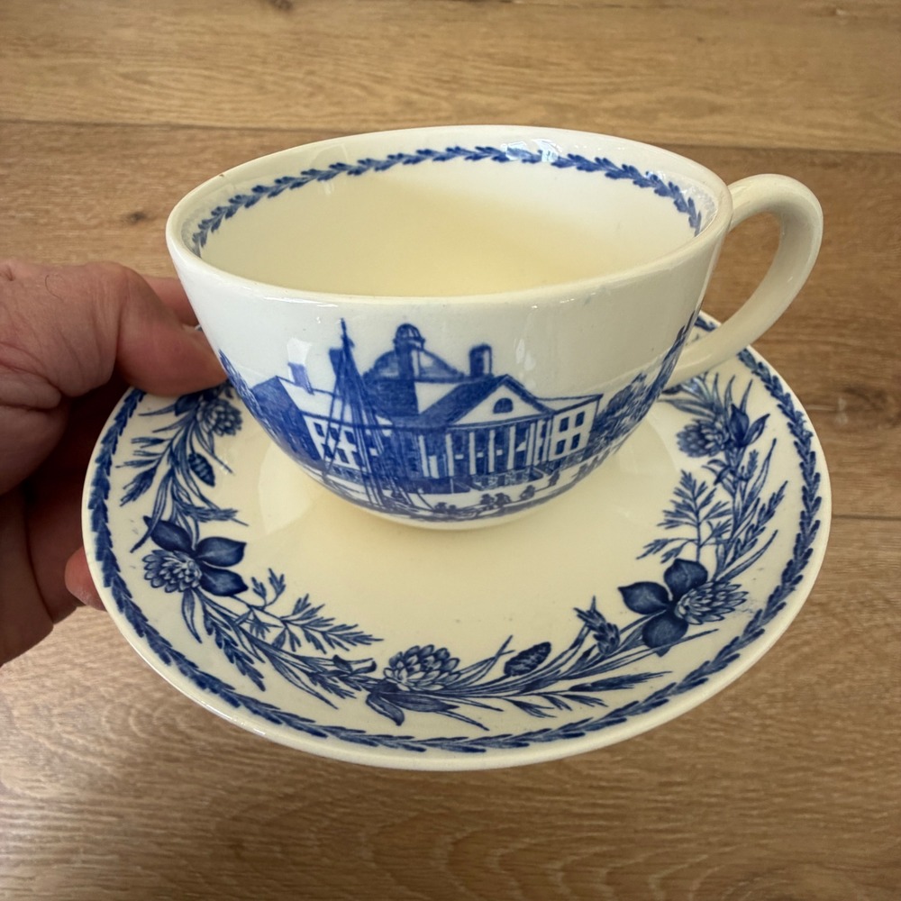 Wedgwood MGH School of Nursing Centennial Tea Cup Saucer Shreve Crump & Low Blue